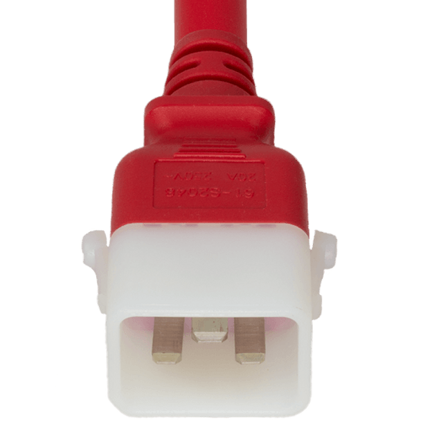 20K19-J-180-RED - 15FT Red Secure-Lock/P-Lock IEC320 C20 Locking to IEC320 C19 20A 250V | American Cable Assemblies