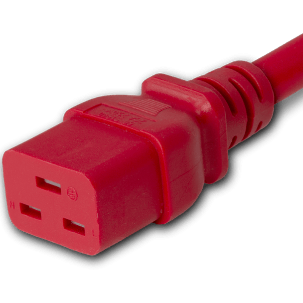 20K19-J-180-RED - 15FT Red Secure-Lock/P-Lock IEC320 C20 Locking to IEC320 C19 20A 250V | American Cable Assemblies