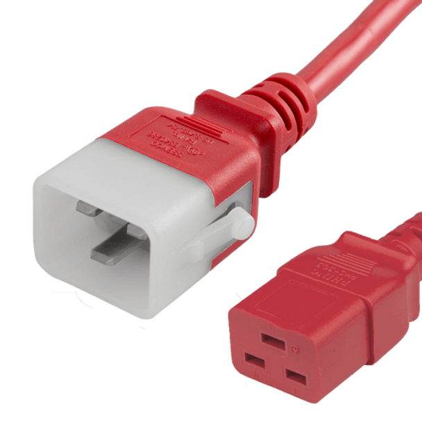 20K19-J-180-RED - 15FT Red Secure-Lock/P-Lock IEC320 C20 Locking to IEC320 C19 20A 250V | American Cable Assemblies