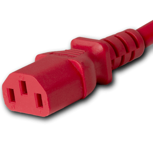 14K13-F-018-RED - 1.5FT Red Secure-Lock/P-Lock IEC320 C14 Locking to IEC320 C13 10A 250V | American Cable Assemblies