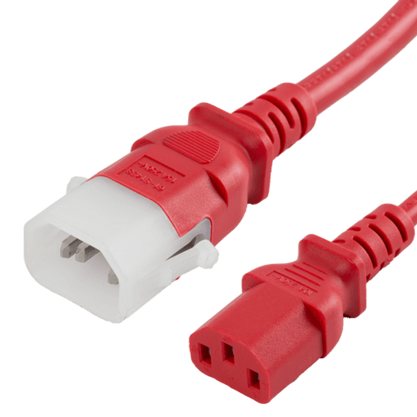 14K13-F-018-RED - 1.5FT Red Secure-Lock/P-Lock IEC320 C14 Locking to IEC320 C13 10A 250V | American Cable Assemblies