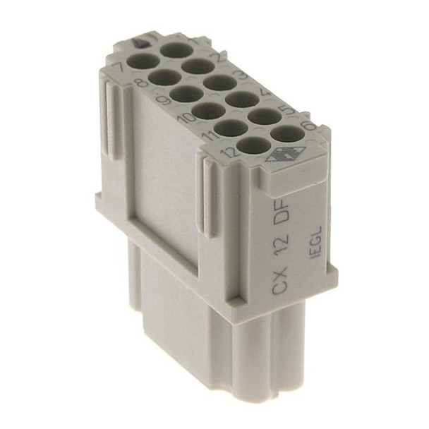 Mencom CX-12DF Mixo series, Female Rectangular Insert, 12 pin, 10 amp, Crimp | American Cable Assemblies