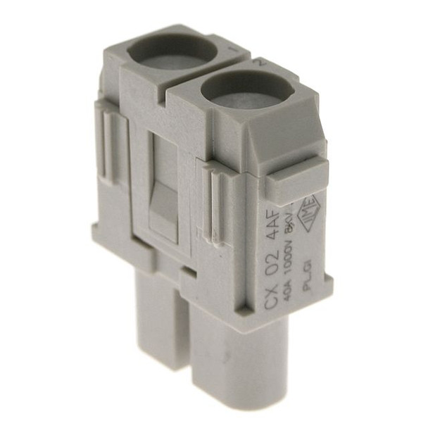 Mencom CX-02-4AF Mixo series, Female Rectangular Insert, 2 pin, 40 amp, Screw, for 4mm cable | American Cable Assemblies