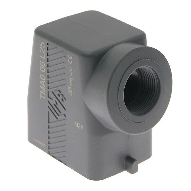 Mencom TMAO-06L25 Plastic, T Series, Rectangular Hood, size 44.27, 2 Pegs, Side M25 cable entry | American Cable Assemblies