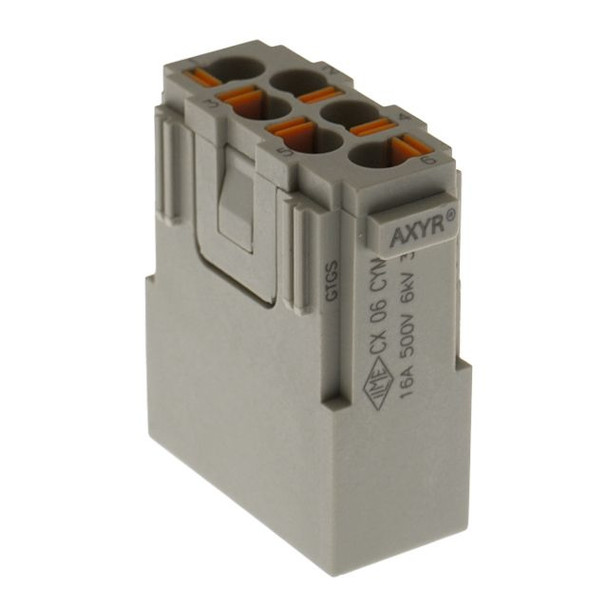 Mencom CX-06CYM Mixo series, Male Rectangular Insert, 6 pin, 1 module, 16 amp, AXYR Spring Push-in | American Cable Assemblies