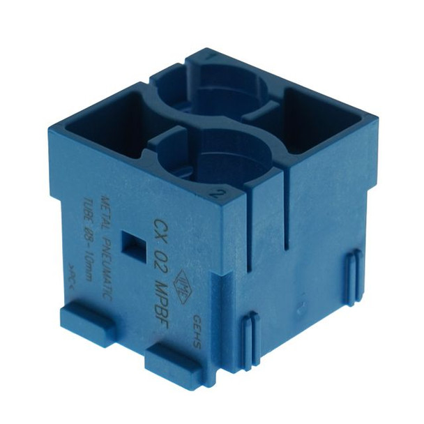 Mencom CX-02-MPBF Mixo series, Female Rectangular Insert, for Pneumatic Contacts, 2 pin, 2 modules, with 2 Seats for Tube Diameter 8.0-10 mm | American Cable Assemblies