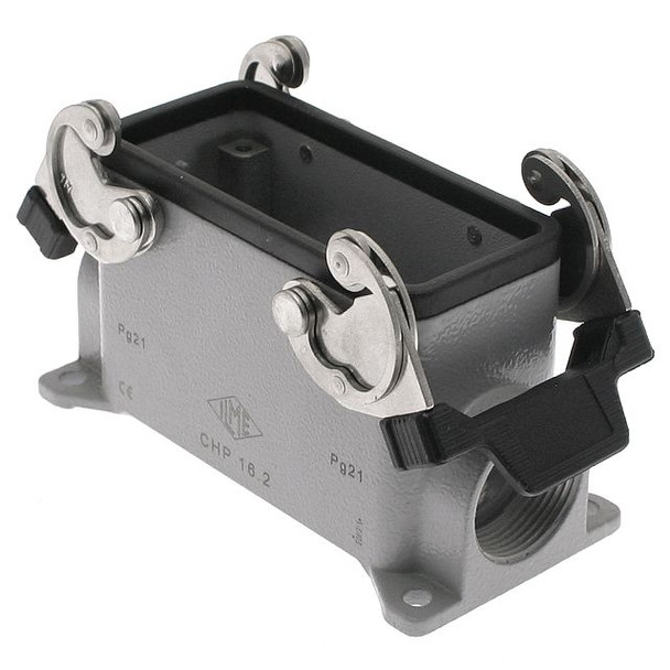 Mencom CHP-16.2 Standard, Rectangular Base, Double Latch, Surface mount, size 77.27, 2 Side PG21 cable entries | American Cable Assemblies