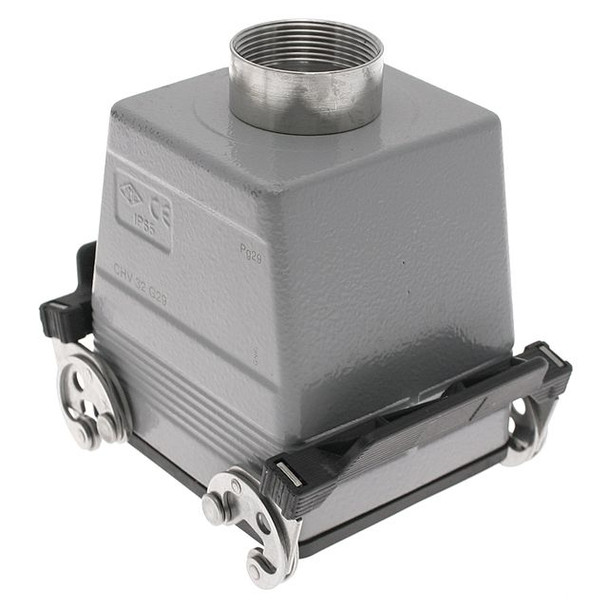 Mencom CHV-32G29 Standard, Rectangular Hood, size 77.62, Double Latch with gasket, Top PG29 cable entry | American Cable Assemblies