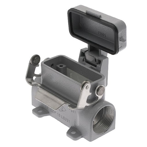 Mencom CZP-15LS221 Standard, Rectangular Base with cover, IL-BRID Single Latch, Surface mount, size 49.16, 2 Side PG21 cable entries | American Cable Assemblies