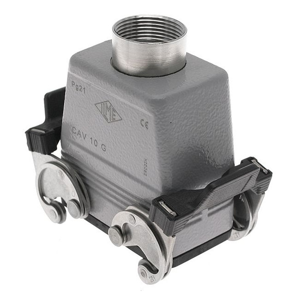 Mencom CAV-10G Standard, Rectangular Hood, size 57.27, Double Latch with gasket, Top PG21 cable entry, High Construction | American Cable Assemblies