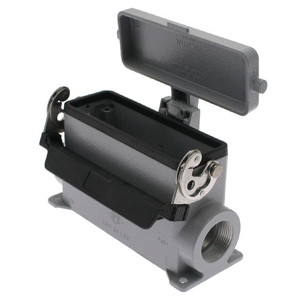 Mencom CAP-24LS2 Standard, Rectangular Base with cover, Single Latch, Surface mount, size 104.27, 2 Side PG21 cable entries, High Construction | American Cable Assemblies