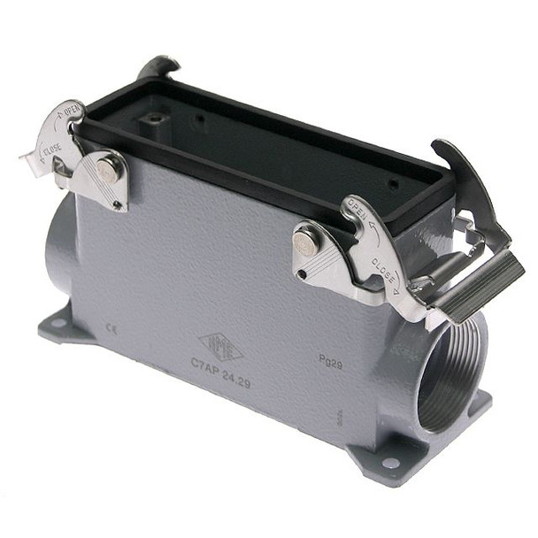 Mencom C7AP-24.29 Standard, Rectangular Base, V-Type, Double Latch, Surface mount, size 104.27, Side PG29 cable entry, High Construction | American Cable Assemblies