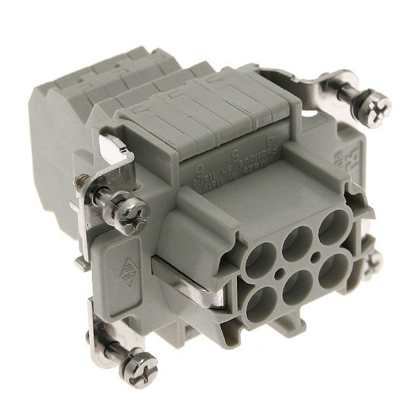 Mencom CSSF-06 Standard, CSS series, Female Rectangular Insert, size 44.27, 6 pin, 16 amp, Double entry Standard Spring | American Cable Assemblies