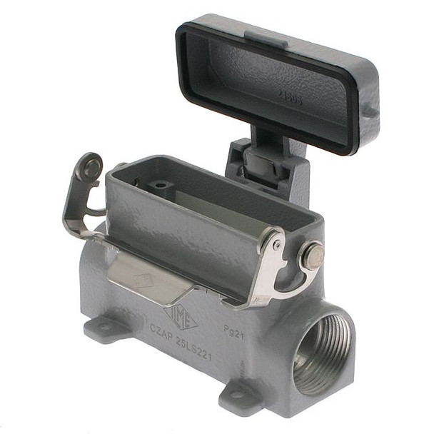 Mencom CZAP-25LS221 Standard, Rectangular Base with cover, IL-BRID Single Latch, Surface mount, size 66.16, 2 Side PG21 cable entries, High Construction | American Cable Assemblies