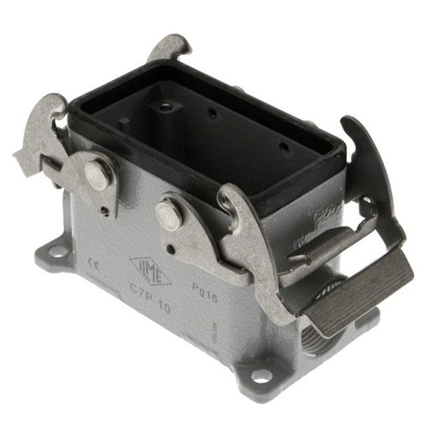 Mencom C7P-10 Standard, Rectangular Base, V-Type, Double Latch, Surface mount, size 57.27, Side PG16 cable entry | American Cable Assemblies