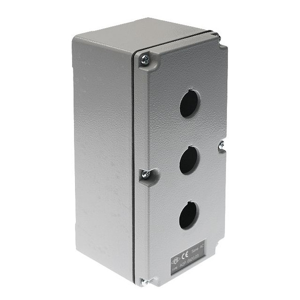 Mencom A2P-0920.03 AC Series, Aluminum Box for control devices and signals, without cable entry, RAL 7040 grey, M25 3 holes for unit 22 mm, 92 mm x 205 mm x 86 mm | American Cable Assemblies