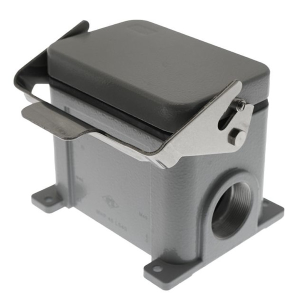 Mencom MHP-48LS40 Standard, Rectangular Base with Metal cover, Single Latch, Surface mount, size 104.62, 2 x Side M40 cable entry | American Cable Assemblies