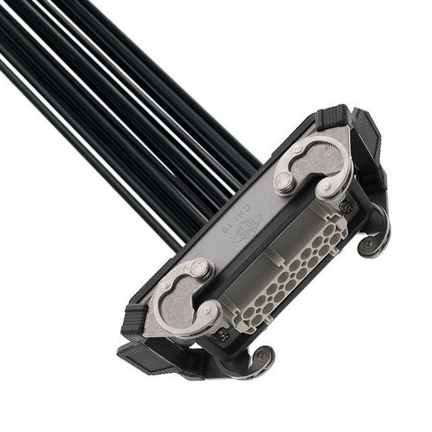 Mencom IRCD-16NF-140-003 Pre-wired Female Rectangular Receptacles, 16 Pole, Double Latch, 14 awg, 0.3M, Squich Spring | American Cable Assemblies