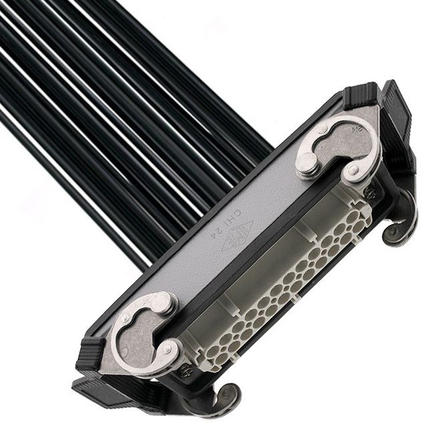 Mencom IRCD-24NF-140-003 Pre-wired Female Rectangular Receptacles, 24 Pole, Double Latch, 14 awg, 0.3M, Squich Spring | American Cable Assemblies