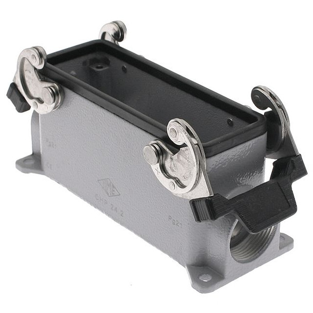 Mencom CMP-16 Insulated, Rectangular Base, Double Latch, Surface mount, size 104.27, Side PG21 cable entry | American Cable Assemblies