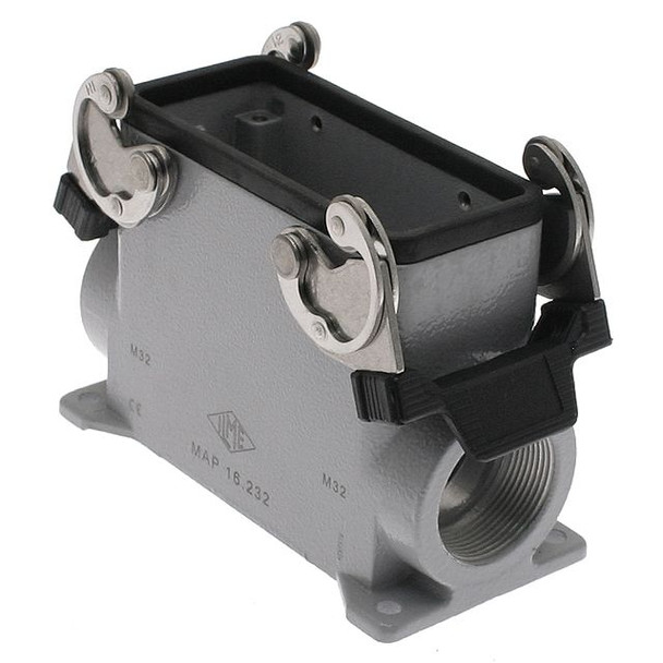 Mencom MAP-16.232 Standard, Rectangular Base, Double Latch, Surface mount, size 77.27, 2 Side M32 cable entries | American Cable Assemblies