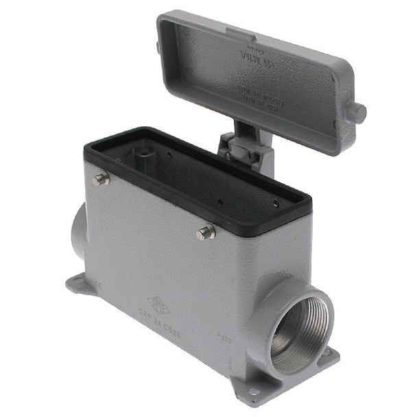 Mencom CMAP-16CS2 Insulated, Rectangular Base with cover, Surface mount, size 104.27, 2 Pegs, 2 Side PG21 cable entries, High Construction | American Cable Assemblies