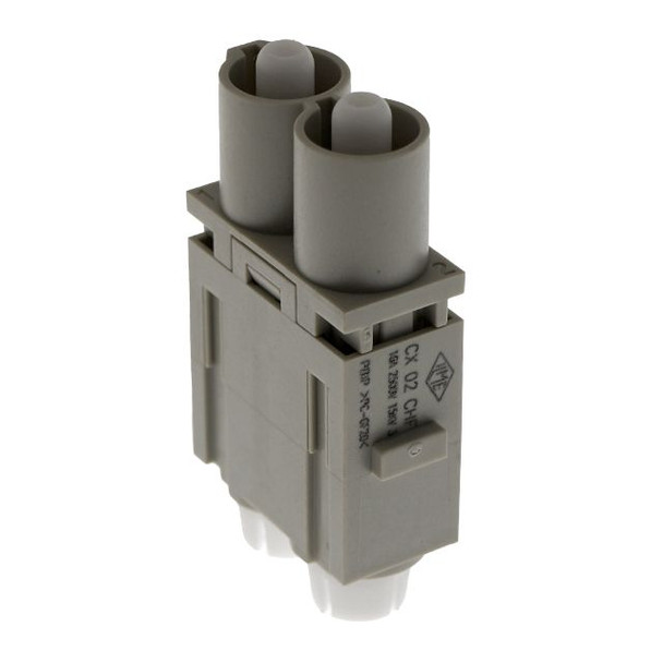 Mencom CX-02CHF Mixo series, Female Rectangular Insert, 2 pin, 1 module, 16 amp, Crimp, with Heat-shrinking Tube | American Cable Assemblies