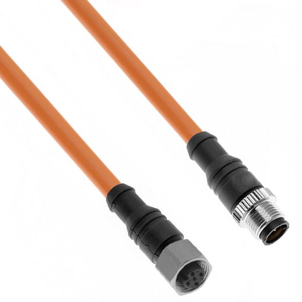 Mencom PBDC-4MFPX-4M-SS Profibus PA, Cordset, Shielded Cable, Not shielded to coupling nut,4 Pole, M12 Male Straight / M12 Female Straight, 4 Meters, 18 awg, 4A, Orange, PVC, Stainless Steel | American Cable Assemblies