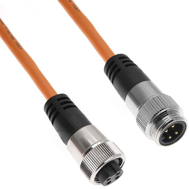 Mencom PBIN-4MFPX-2M-SS Profibus PA, Cordset, Shielded Cable, Not shielded to coupling nut,4 Pole, Male Straight / Female Straight, 2 Meters, 18 awg, 8A, Orange, PVC, Stainless Steel | American Cable Assemblies