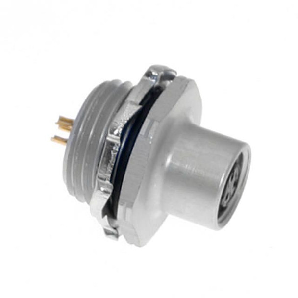 Mencom MAC-2FR-2-SC MAC, Solder Cup, Receptacle, 2 Pole, Female Straight, 4A, .5-NPT, Front Mount, Aluminum Clear Anodized | American Cable Assemblies