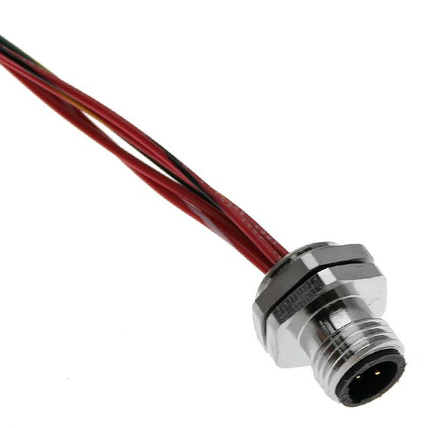 Mencom MAC-3MR-PG9-1M-18 MAC, Receptacle, 3 Pole, Male Straight, 1m, 18awg, 4A, PG9, Front Mount, Nickel Plated Brass | American Cable Assemblies