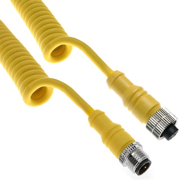 Mencom MACPQ-3MFP-0.8M MAC, Cordset, 3 Pole, Male Straight / Female Straight, 0.8M (Extended), 4A, Yellow, Coiled PUR Cable | American Cable Assemblies