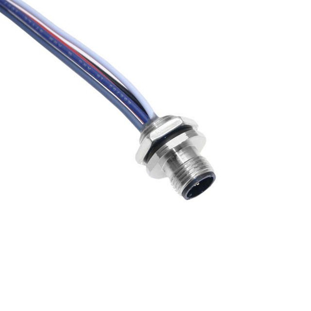 Mencom MDC-5MR-4-22-DN DeviceNet Drop, M12, Receptacle, 5 Pole, Male Straight, 1 Ft, 22awg, 4A, .25-NPT, Front Mount, Nickel Plated Brass | American Cable Assemblies