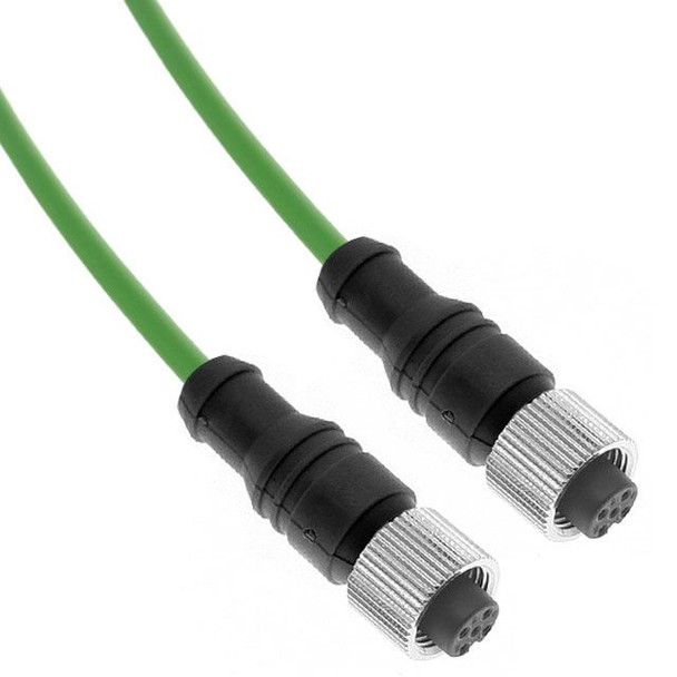 Mencom PND45-4FFPS-2M Profinet, Cordset, Shielded to both ends, 4 Pole, M12 D-Coded Female Straight / M12 D-Coded Female Straight, 2 Meters, 22awg, 4A, Green, PVC, Nickel Plated Brass | American Cable Assemblies