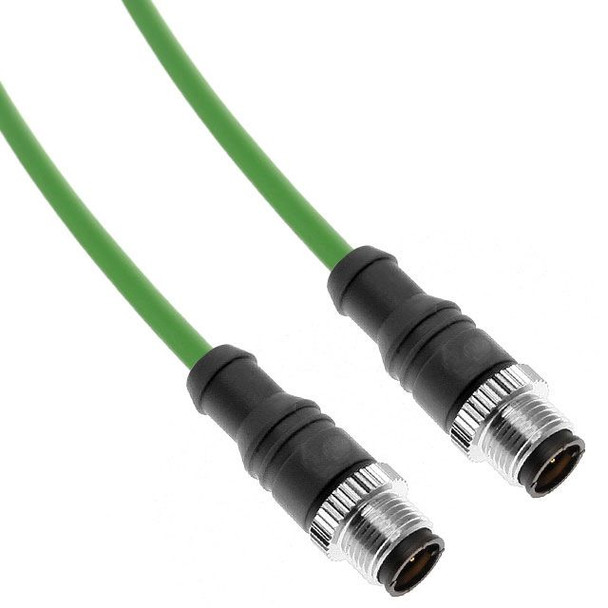 Mencom PND45-4MMPS-10M Profinet, Cordset, Shielded to both ends, 4 Pole, M12 D-Coded Male Straight / M12 D-Coded Male Straight, 10 Meters, 22awg, 4A, Green, PVC, Nickel Plated Brass | American Cable Assemblies