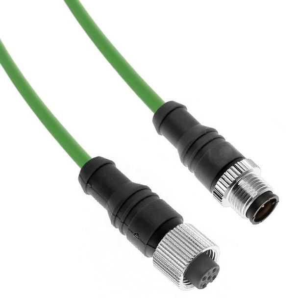 Mencom PND45-4MFPS-10M Profinet, Cordset, Shielded to both ends, 4 Pole, M12 D-Coded Male Straight / M12 D-Coded Female Straight, 10 Meters, 22awg, 4A, Green, PVC, Nickel Plated Brass | American Cable Assemblies