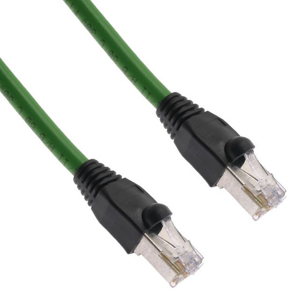 Mencom PNRJ-4MMPS-1M Profinet, Cordset, Shielded to both ends, 4 Pole, RJ45 Straight / RJ45 Straight, 1 Meter, 22awg, 4A, Green, PVC, Nickel Plated Brass | American Cable Assemblies