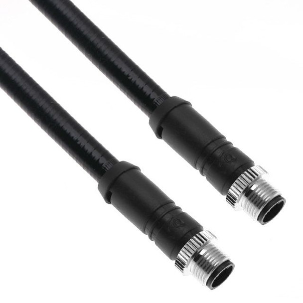 Mencom MDE45-4MMP-4M-A03 Ethernet, Cordset, 4 Pole, M12 D-Coded Male Straight / M12 D-Coded Male Straight, 4M, PVC Covered Stainless Steel with Teal PVC Cable Inside | American Cable Assemblies