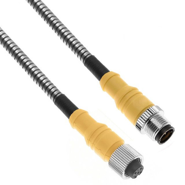 Mencom MDCW-4MFP-2M-A01 MDC, Cordset, 4 Pole, Male Straight / Female Straight, 2M, 4A, Stainless Steel with Yellow TPE Cable Inside, Nickel Plated Brass | American Cable Assemblies