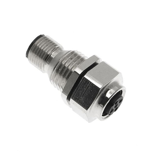 Mencom MDE45-4MFR-TM Ethernet, Receptacle, 4 Pole, M12 D-Coded Male Straight / Female Straight, 4A, Through Panel Mount, Nickel Plated Brass | American Cable Assemblies