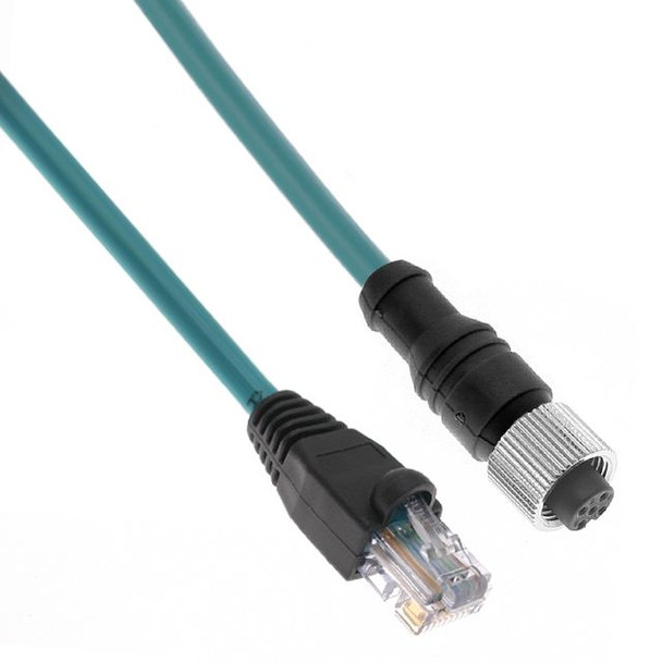 Mencom MDE45-4FP-RJ45-5M Ethernet, Cordset, 4 Pole, M12 D-Coded Female Straight (IP69) / RJ45 Plug (IP20) RJ45 Plug (IP20), 5M, Teal, PVC | American Cable Assemblies
