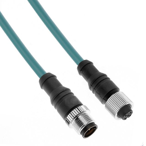 Mencom MDE45P-4MFP-5M Ethernet, Cordset, 4 Pole, M12 D-Coded Male Straight / M12 D-Coded Female Straight, 5M, Teal, PUR | American Cable Assemblies