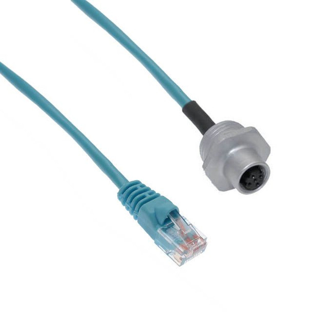 Mencom MDE45-4FR-RJ45-2-3M Ethernet, Receptacle, 4 Pole, M12 D-Coded Female Straight (IP69) / RJ45 Plug (IP20), 3 M, .5-NPT, Front Mount, Aluminum | American Cable Assemblies
