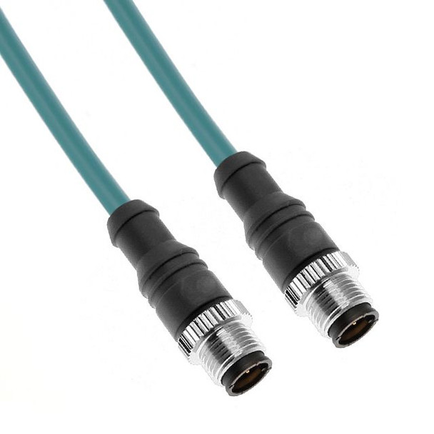 Mencom MDE45PB-8MMPS-10M Ethernet, Cordset, Shielded to both ends, 8 Pole, M12 Male Straight / M12 Male Straight, 10M, Teal, PVC | American Cable Assemblies