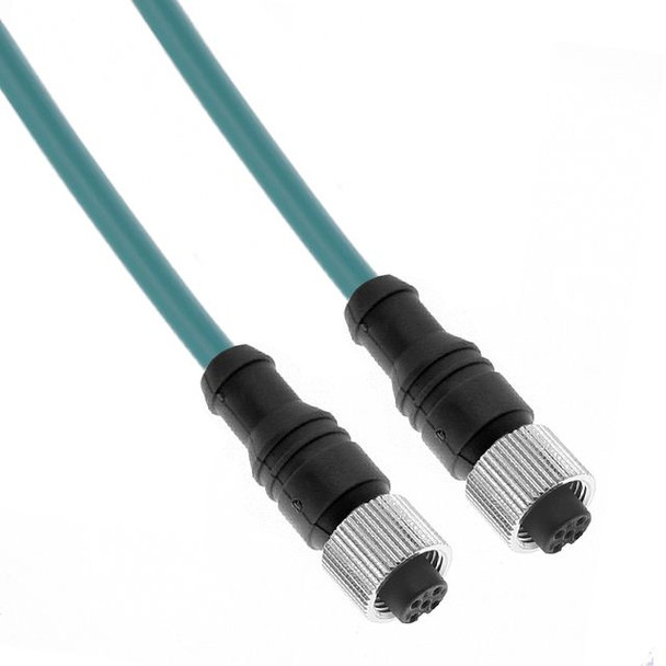 Mencom MDE45-8FFP-1M Ethernet, Cordset, 8 Pole, M12 Female Straight / M12 Female Straight, 1M, Teal, PVC | American Cable Assemblies