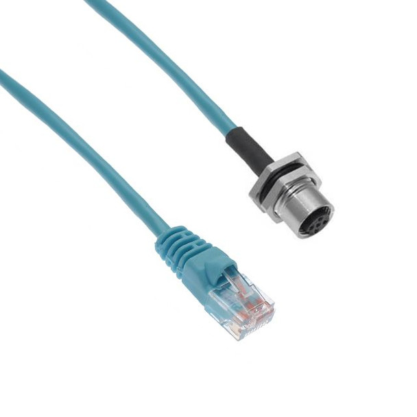 Mencom MDE45-8FR-RJ45-BM-0.3M Ethernet, Receptacle, 8 Pole, M12 Female Straight / RJ45 Plug, 0.3 M, PG9, Back Mount, Nickel Plated Brass | American Cable Assemblies