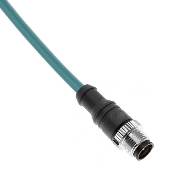 Mencom MDE45-8MP-1M Ethernet, Cordset, 8 Pole, M12 Male Straight, 1M, Teal, PVC | American Cable Assemblies