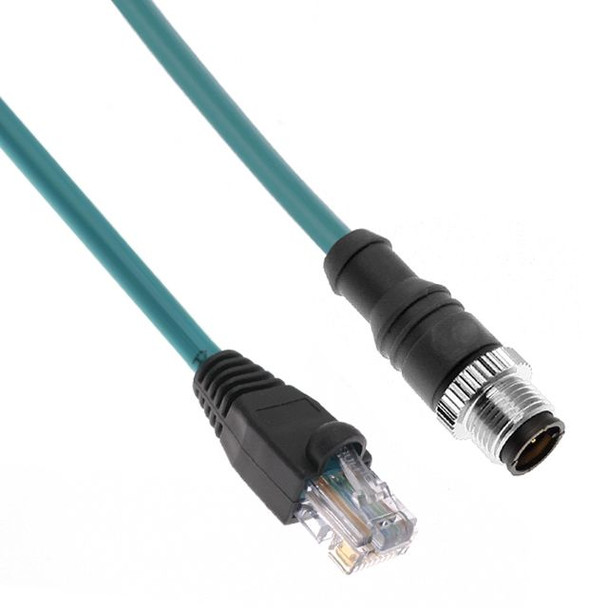 Mencom MDE45B-4MP-RJ45-2M Ethernet, Cordset, Shielded Cable, Not shielded to coupling nut, 4 Pole, M12 D-Coded Male Straight (IP69) / RJ45 Plug (IP20) , 2M, Teal, PVC | American Cable Assemblies