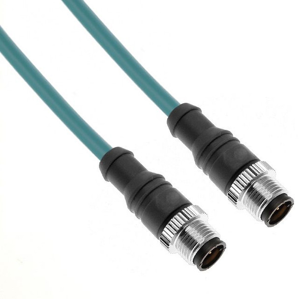 Mencom MDE45-8MMP-4M Ethernet, Cordset, 8 Pole, M12 Male Straight / M12 Male Straight, 4M, Teal, PVC | American Cable Assemblies