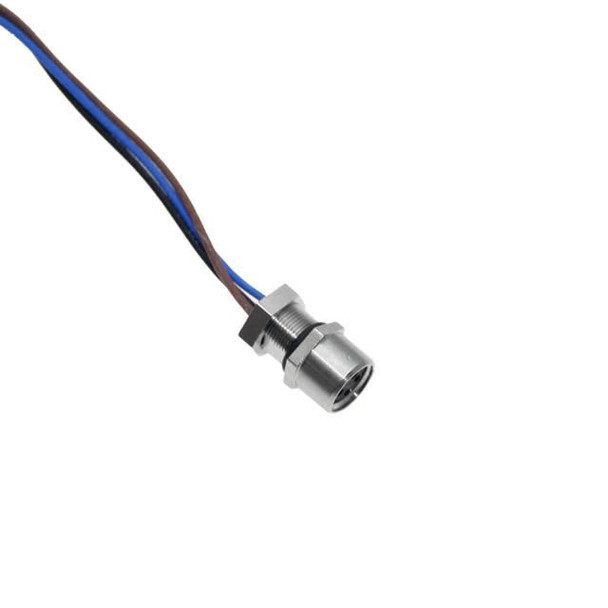 Mencom NAN-T-3FR-M8-1M NAN, Receptacle, 3 Pole, Female Straight, 1 Meter, 24awg, 3amp, M8, Front Mount, Nickel Plated Brass | American Cable Assemblies